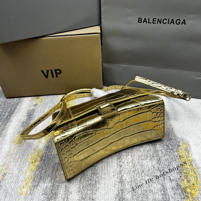 Balenciaga專櫃爆款鱷魚紋金色中號Hourglass沙漏包 巴黎世家頂級原單手提肩背包 fyj1209